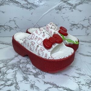 NEW Crocs Hello Kitty Stomp Slide Red White Women's Size 8 209815-100